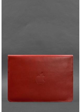 Шкіряний чохол-конверт на магнітах для macbook 13 червоний2 фото