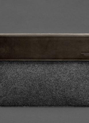 Чехол-конверт с клапаном кожа+фетр для macbook 14" темно-коричневый crazy horse5 фото