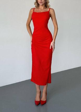 Базова сукня міді на бретельках з розрізом на нозі із затяжкою, червоний, чорний