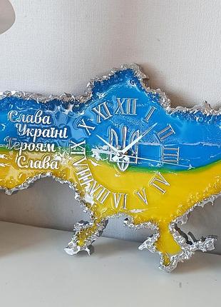 Часы настенные из эпоксидной смолы "карта украины" 40x25 см