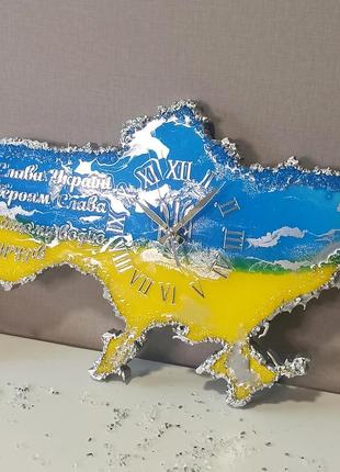 Часы настенные из эпоксидной смолы "карта украины" 40x25 см2 фото