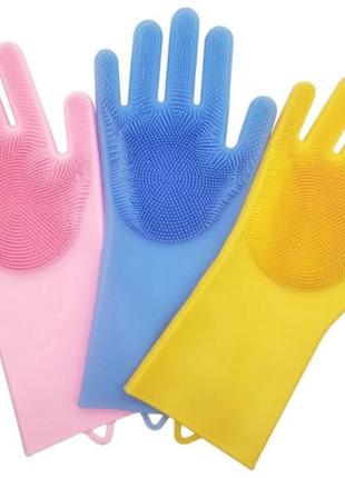 Силиконовые перчатки для мытья посуды с щеткой kitchen gloves 55115 фото