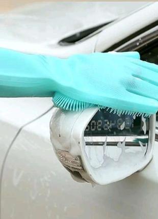 Силиконовые перчатки для мытья посуды с щеткой kitchen gloves 55116 фото