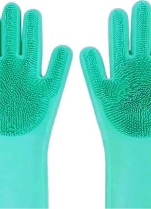 Силиконовые перчатки для мытья посуды с щеткой kitchen gloves 55112 фото