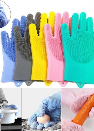 Силиконовые перчатки для мытья посуды с щеткой kitchen gloves 55114 фото