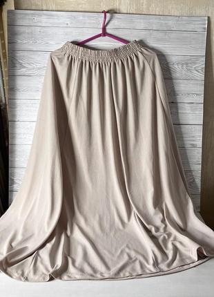 Длинная женская бежевая юбка миди на резинке 48-50 размер l-xl, вискоза