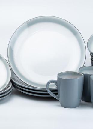 Столовый сервиз тарелок и кружек на 4 персоны керамический серый `ps`