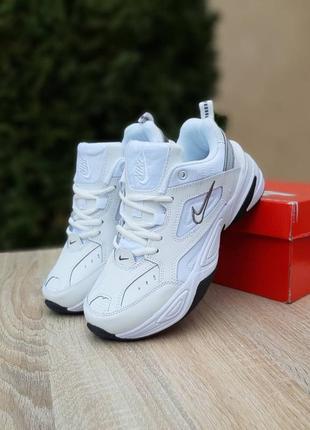 Женские кроссовки nike m2k tekno white grey найк белого с серым цветами