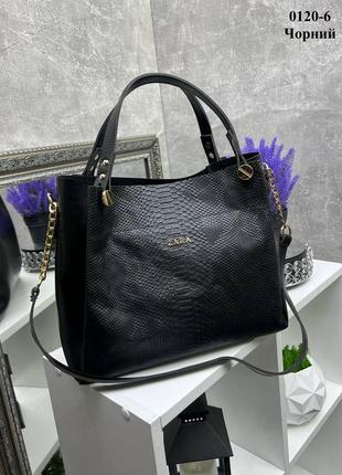 Женская стильная и качественная сумка из эко кожи черная рептилия