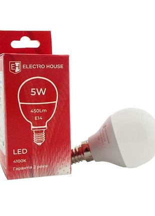Led лампа шар e14/4100k/5w 450lm /180° p45