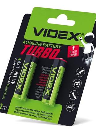 Батарейка лужна videx lr6/aa turbo 2шт blister