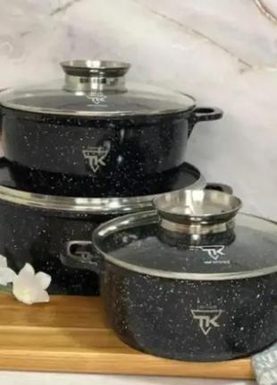 Набір каструль, на 6 предметів із гранітним антипригарним покриттям top kitchen tk000215 фото