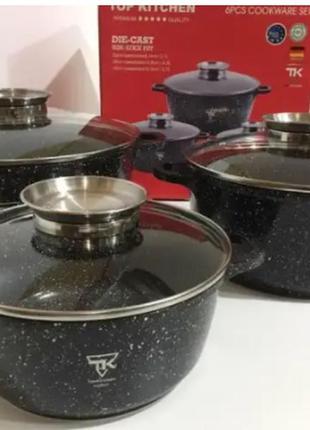 Набір каструль, на 6 предметів із гранітним антипригарним покриттям top kitchen tk000218 фото