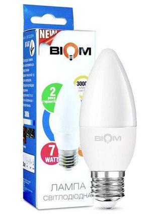Світлодіодна лампа biom bt-567 c37 7w e27 3000к матова