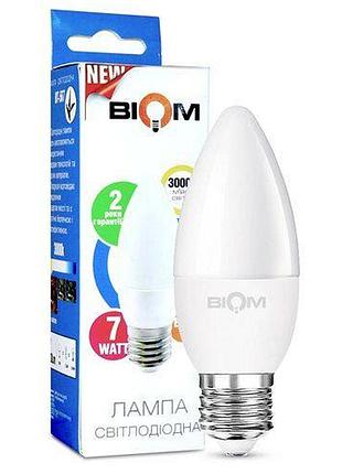 Светодиодная лампа biom bt-567 c37 7w e27 3000к матовая