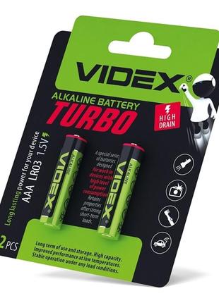 Батарейка лужна videx lr03/aaa turbo 2шт blister