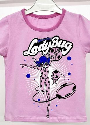 Футболка дитяча для дівчинки, приталена, рожевий з принтом ladybug леді баг