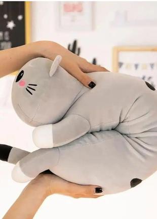 М'яка іграшка подушка кішка-обіймашка 110 см, дуже м'яка, плюшева, приємна на дотик, сірий кіт батон3 фото