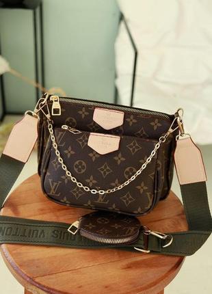 Женская сумка 3 в 1 кожаная louis vuitton, клатч через плече луи витон  3 в 11 фото