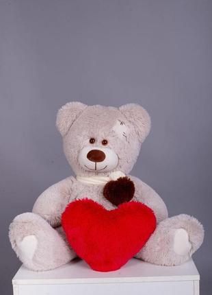 Ведмедик з латками плюшевий із серцем уолтер 80 см марципан (yk0127)