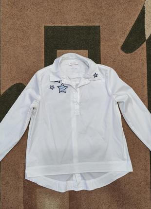 Белая белья блуза блузка рубашка удлиненная с, 42 размер