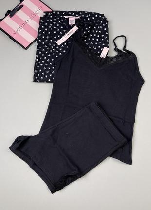 Пижамный комплект 3-в-1 victoria’s secret пижама 3-piece cotton pajama set