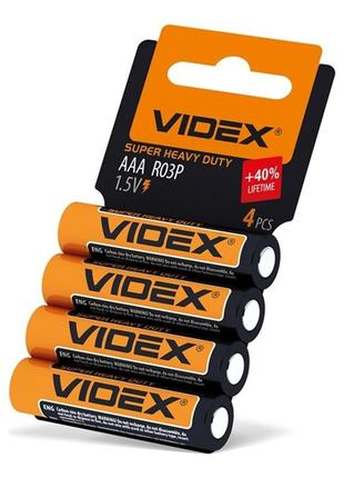 Батарейка солевая videx r03p/aaa 4шт shrink card