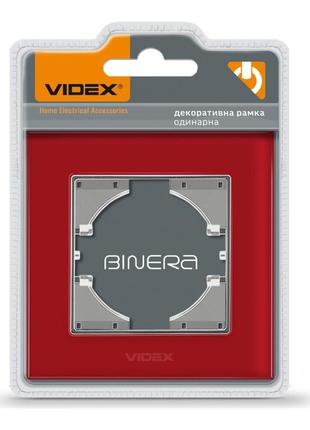 Рамка для розетки / выключателя красное стекло одинарная горизонтальная videx binera