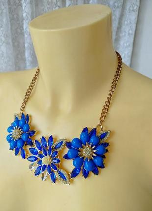 Ожерелье колье синие цветы 8007
