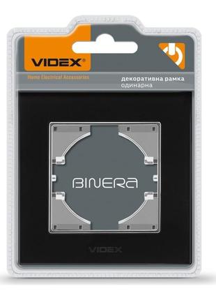 Рамка для розетки / выключателя черное стекло одинарная горизонтальная videx binera