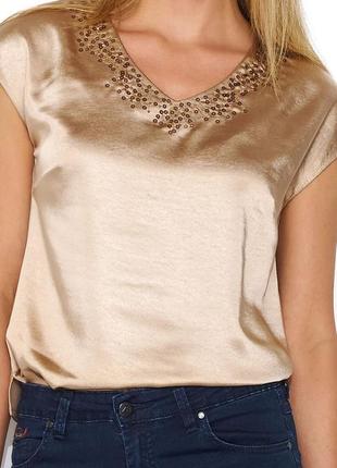 Жіноча літня шовкова блузка з паєтками бежевого кольору. модель urca zaps. колекція весна-літо 20243 фото
