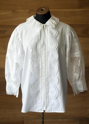 Біла вінтажна блузка з мереживом жіноча, розмір l, xl