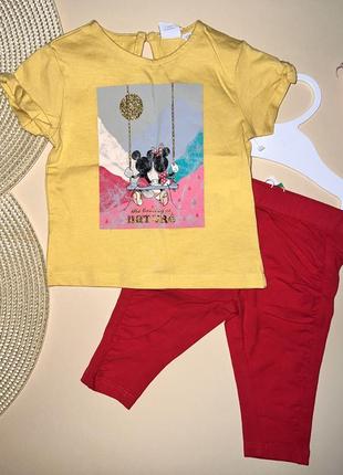Комплект летний для девочки: футболка + лосинки укороченные. 1/ размер: 3-6 мес.