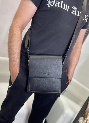 Мужская шикарная качественная и стильная сумка мессенджер из эко кожи черный