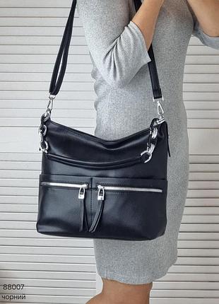 Жіноча стильна та якісна сумка мішок з еко шкіри чорна