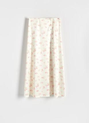 Шикарная сатиновая юбка миди в цветочный принт zara