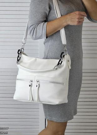Жіноча стильна та якісна сумка мішок з еко шкіри біла