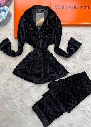 Женская бархатная пижама lv louis vuitton черная