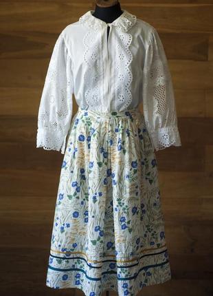 Белая австрийская винтажная юбка с цветами женская daller tracht, размер l, xl