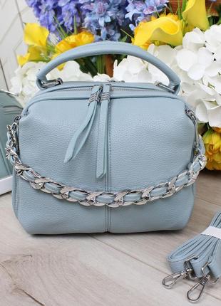 Женская стильная и качественная сумка  из эко кожи голубая