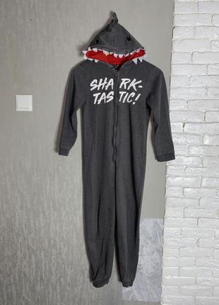 Хлопковое утепленное кигуруми акула цельная пижама на мальчика 10-11р george