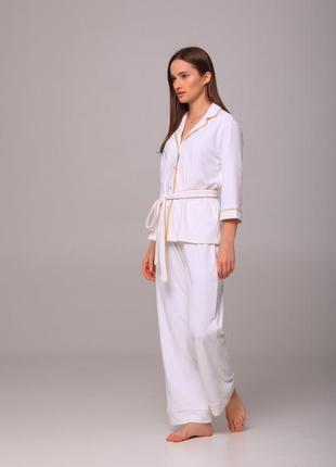 Піжамний плюшевий костюм kaiza двійка жакет+штани  колір білий s (36)