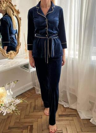Піжамний плюшевий костюм kaiza двійка жакет+штани колір сапфір m (38)