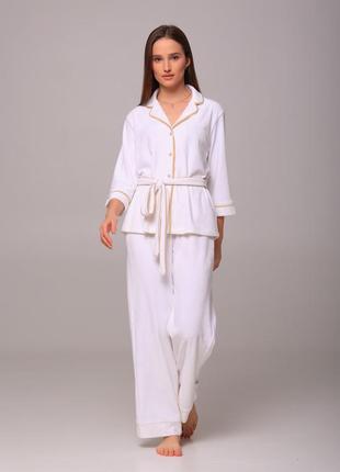 Піжамний плюшевий костюм kaiza двійка жакет+штани  колір білий 4xl (48)