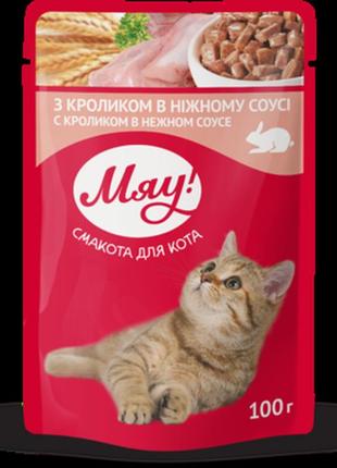 Вологий корм для дорослих котів мяу! з кроликом в ніжному соусі 100 г (4820083901577)