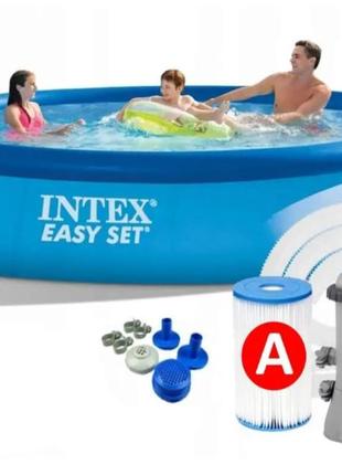 Intex бассейн 28142 np с насосом 220-240 в, размер 396х84см, объем: 7290 л., семейный бассейн для дома