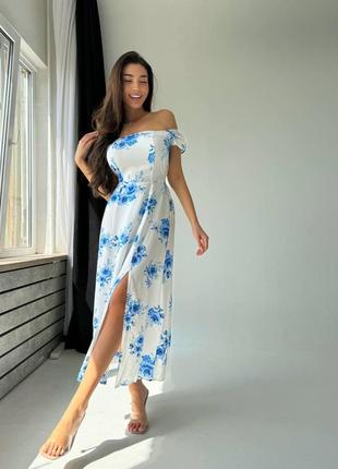 Жіноче максі сукня з розрізом в квітковий принт 42-44, 46-48, 50-52 штапель
