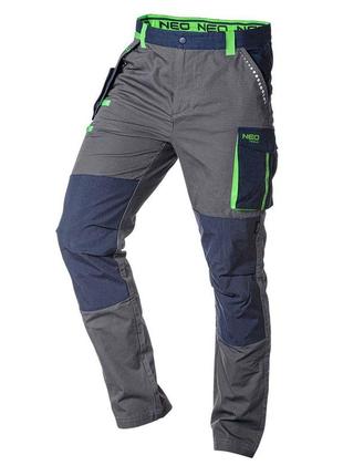 Neo tools штани робочі premium, 100% бавовна, тканина ripstop, посилення тканиною cordura, m(50), сіро-синій