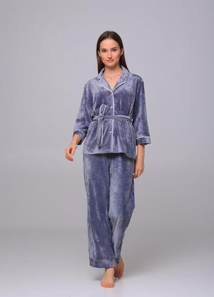 Піжамний плюшевий костюм kaiza двійка жакет+штани колір графіт 5xl (50)