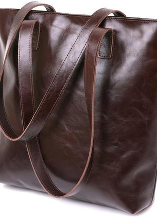 Кожаная женская сумка-шоппер shvigel 16370 коричневый